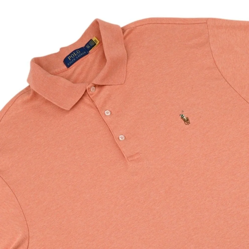 100% Cotton Polo Ralph Lauren Men XLT Coral Orange Mesh Knit Polo Shirt Golf EUC